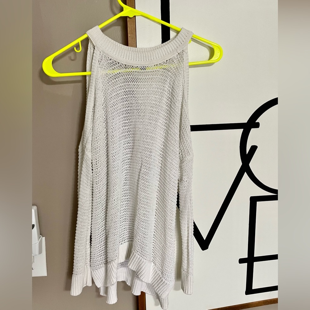 White, cold shoulder sweater